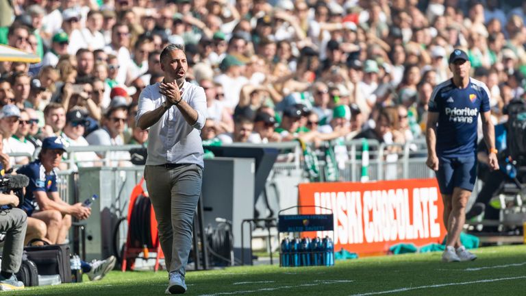  Hammarby&#39;s head coach Marti Cifuentes during an Allsvenskan match between Hammarby IF and Djurgardens IF at Tele2 Arena on May 14, 2023 in Stockholm, Sweden.
